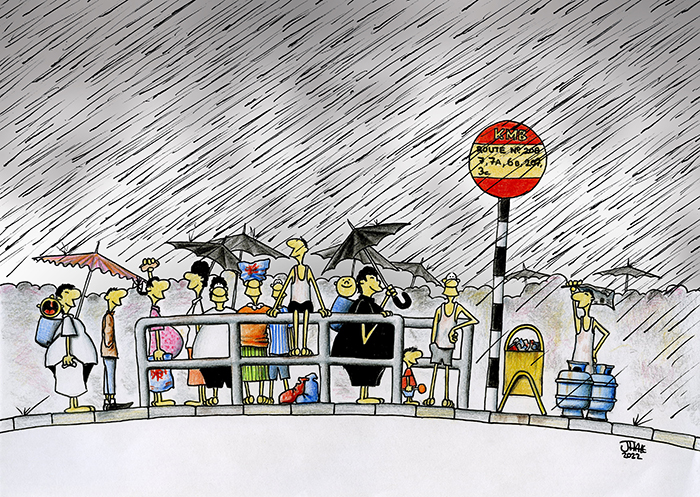 Bus stop in the rain!